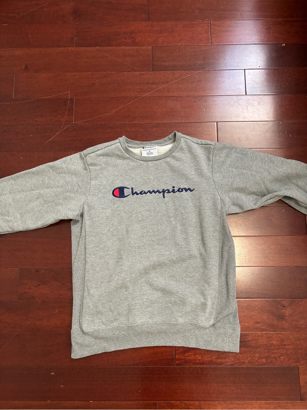 Champion Gray Crewneck Sweatshirt with Navy & Red Logo